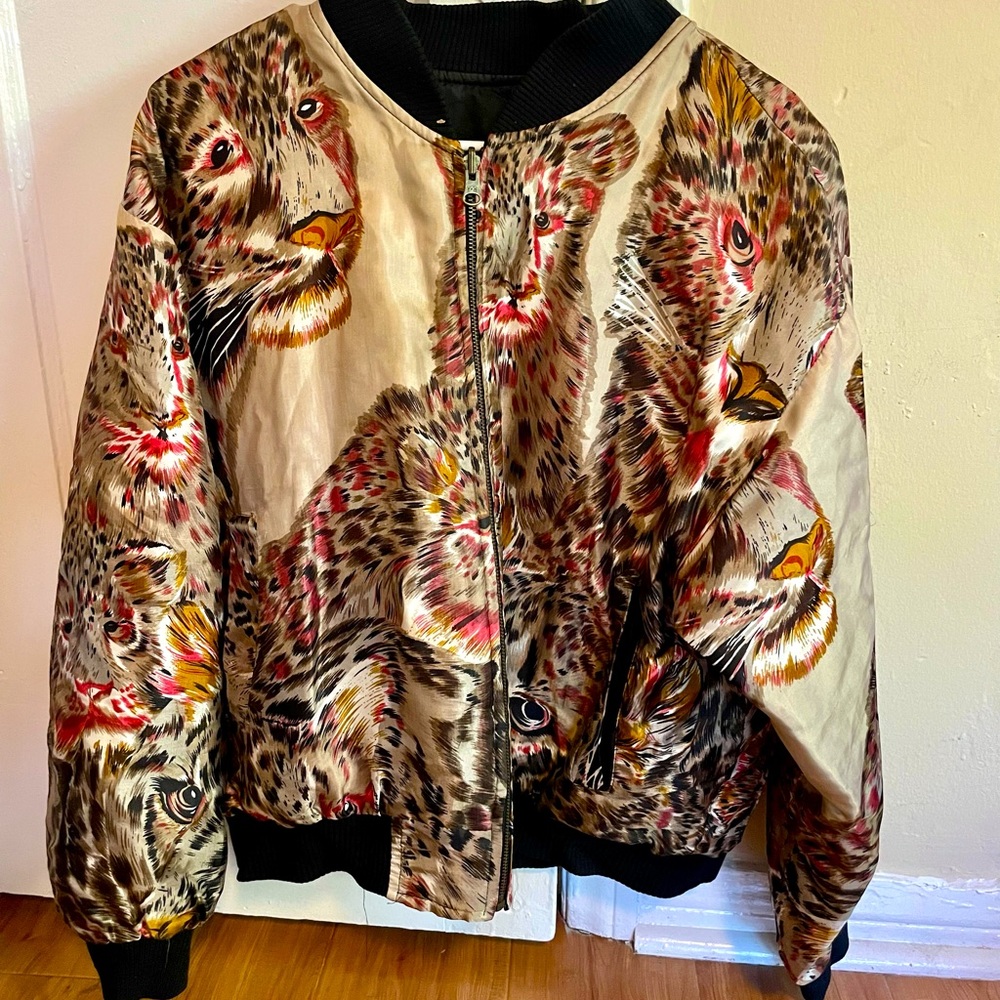 No Label Silk Leopard Face Bomber Jacket